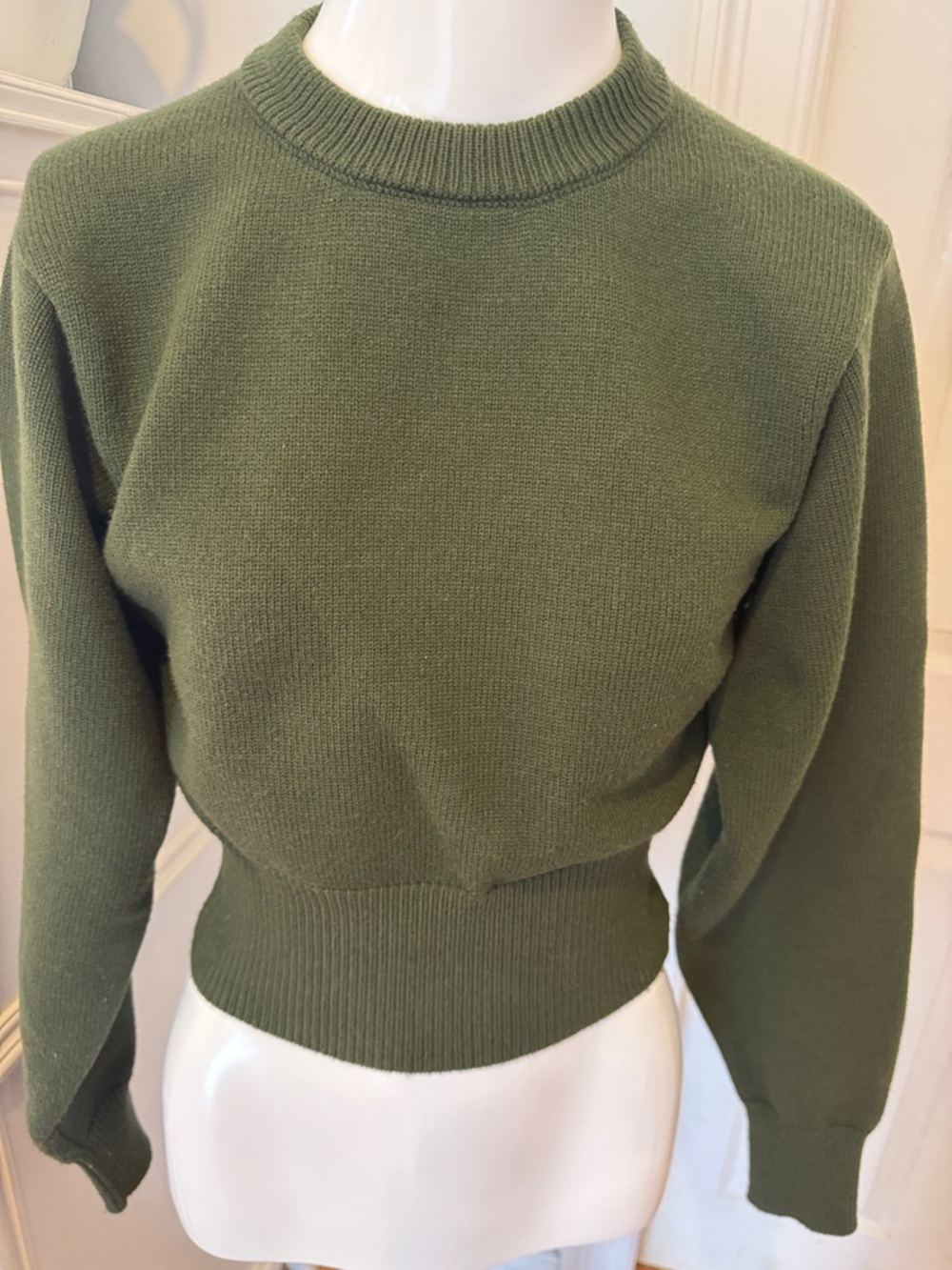 Zara Olive Crewneck Ribbed-Waist Sweater